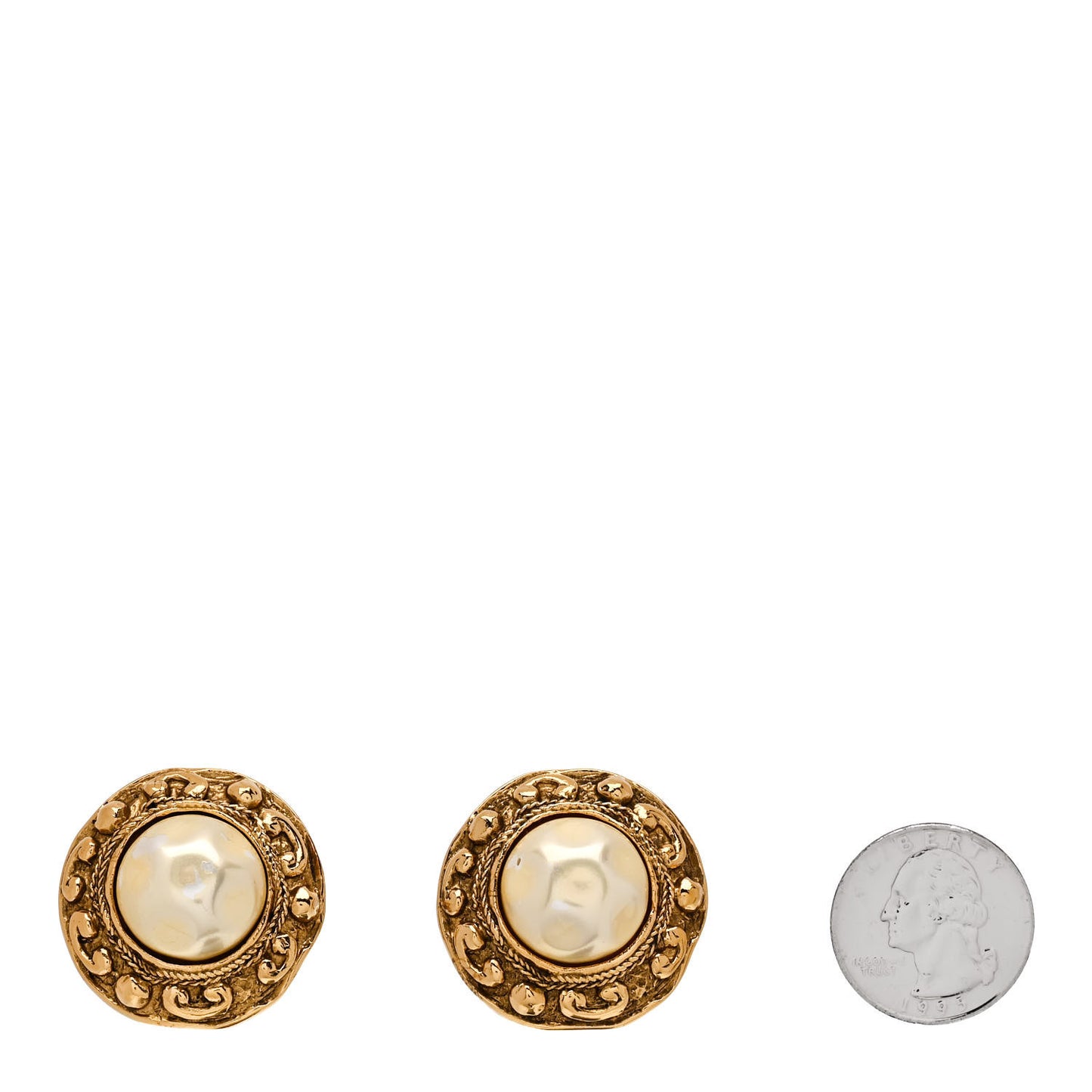 Metal Pearl Clip On Earrings Gold