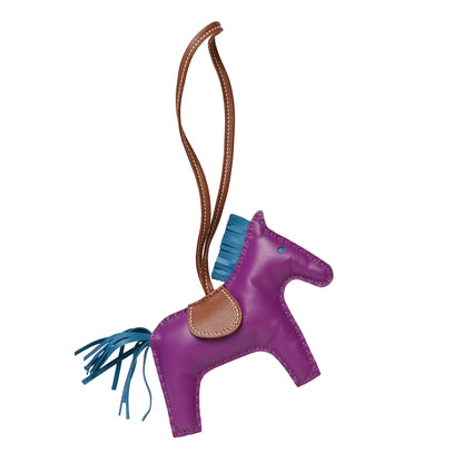 Hermes Milo Lambskin Grigri Rodeo Horse Bag Charm MM Anemone Bleu Izmir Fauve 1 of 3