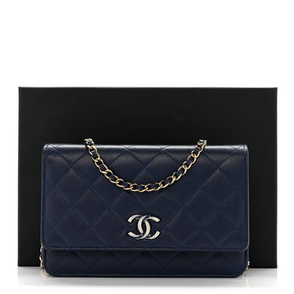 Chanel Caviar Quilted Crystal Enamel CC Wallet On Chain WOC Navy 12 of 12