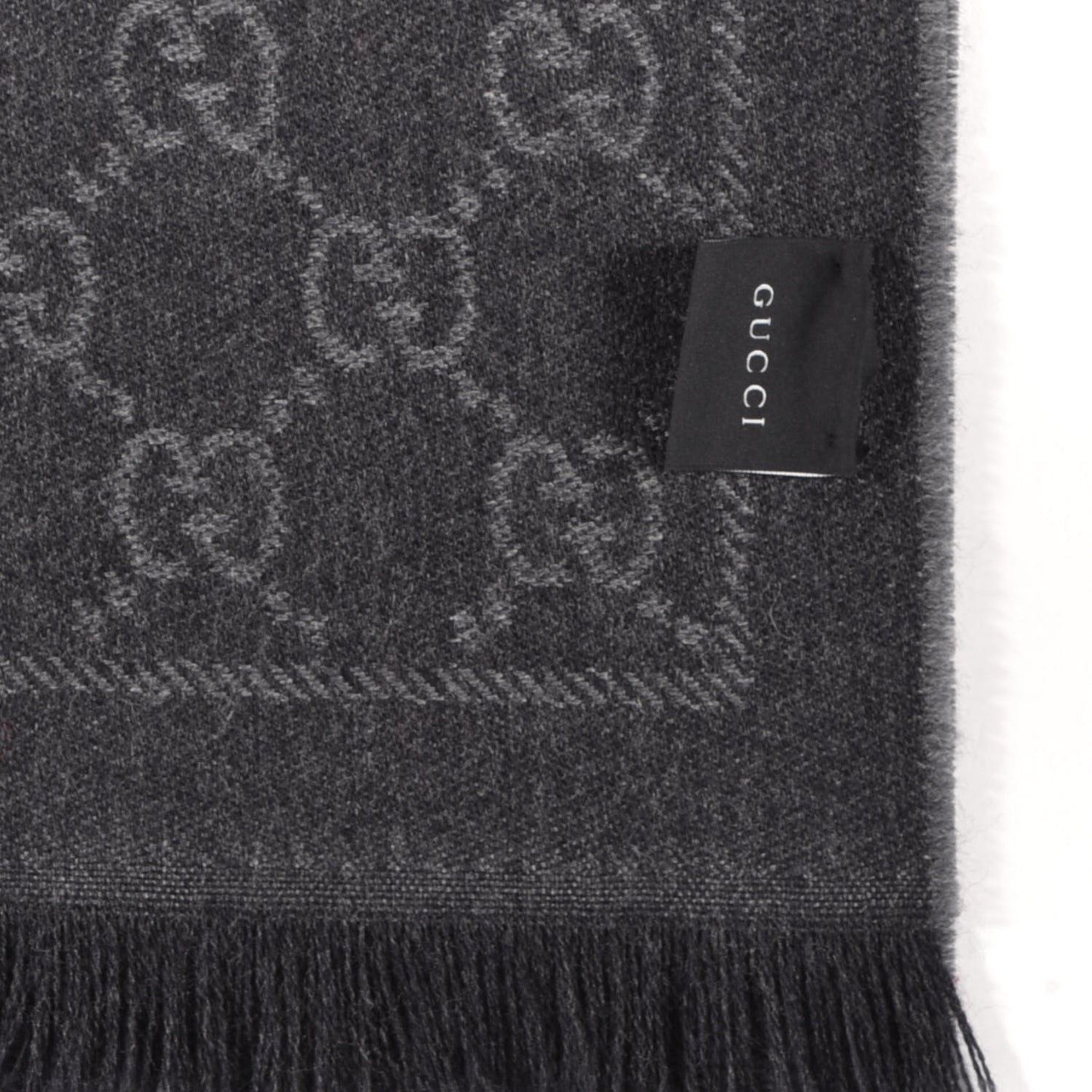 Wool Monogram Fringe Scarf Grey Black