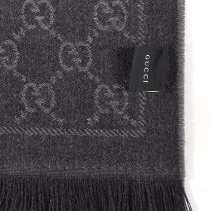 Gucci Wool Monogram Fringe Scarf Grey Black 4 of 4