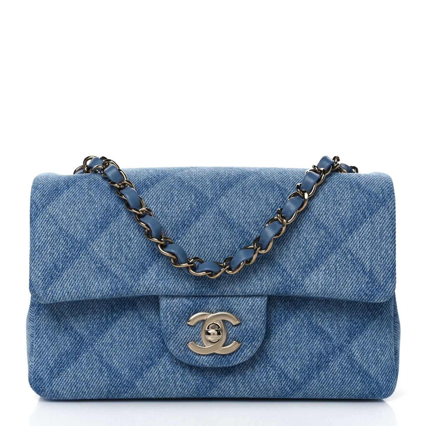 Printed Denim Quilted Mini Rectangular Flap Light Blue