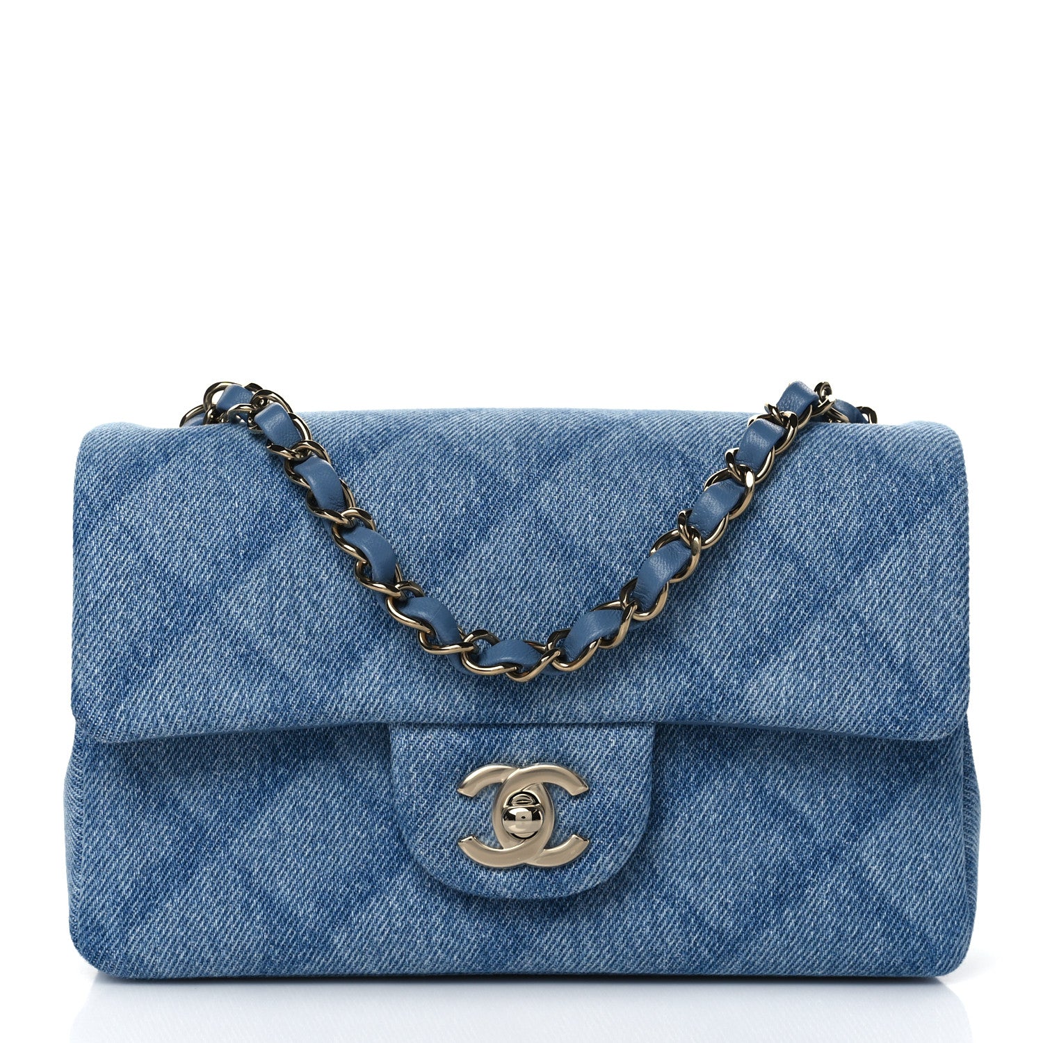 Chanel Printed Denim Quilted Mini Rectangular Flap Light Blue 2 of 21