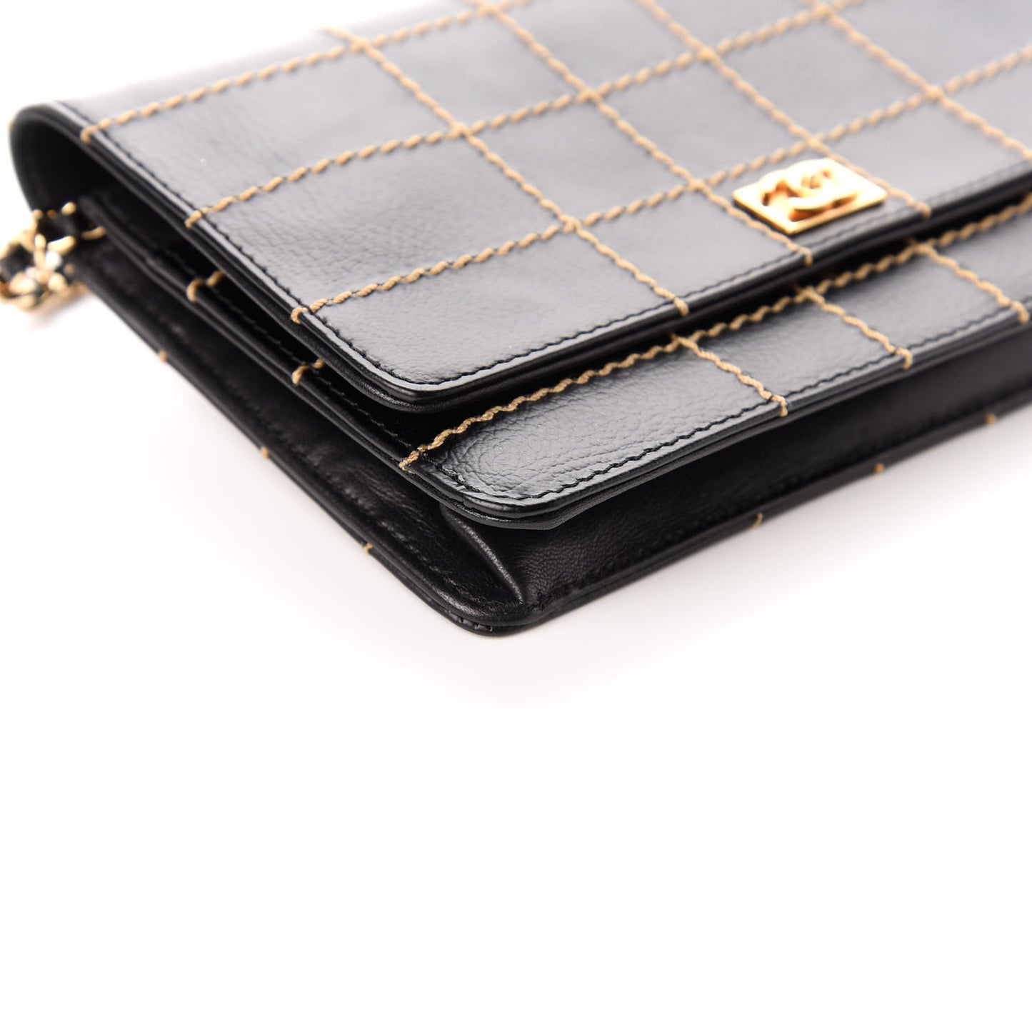 Calfskin Stitched Square Quilted Wallet On Chain WOC Black