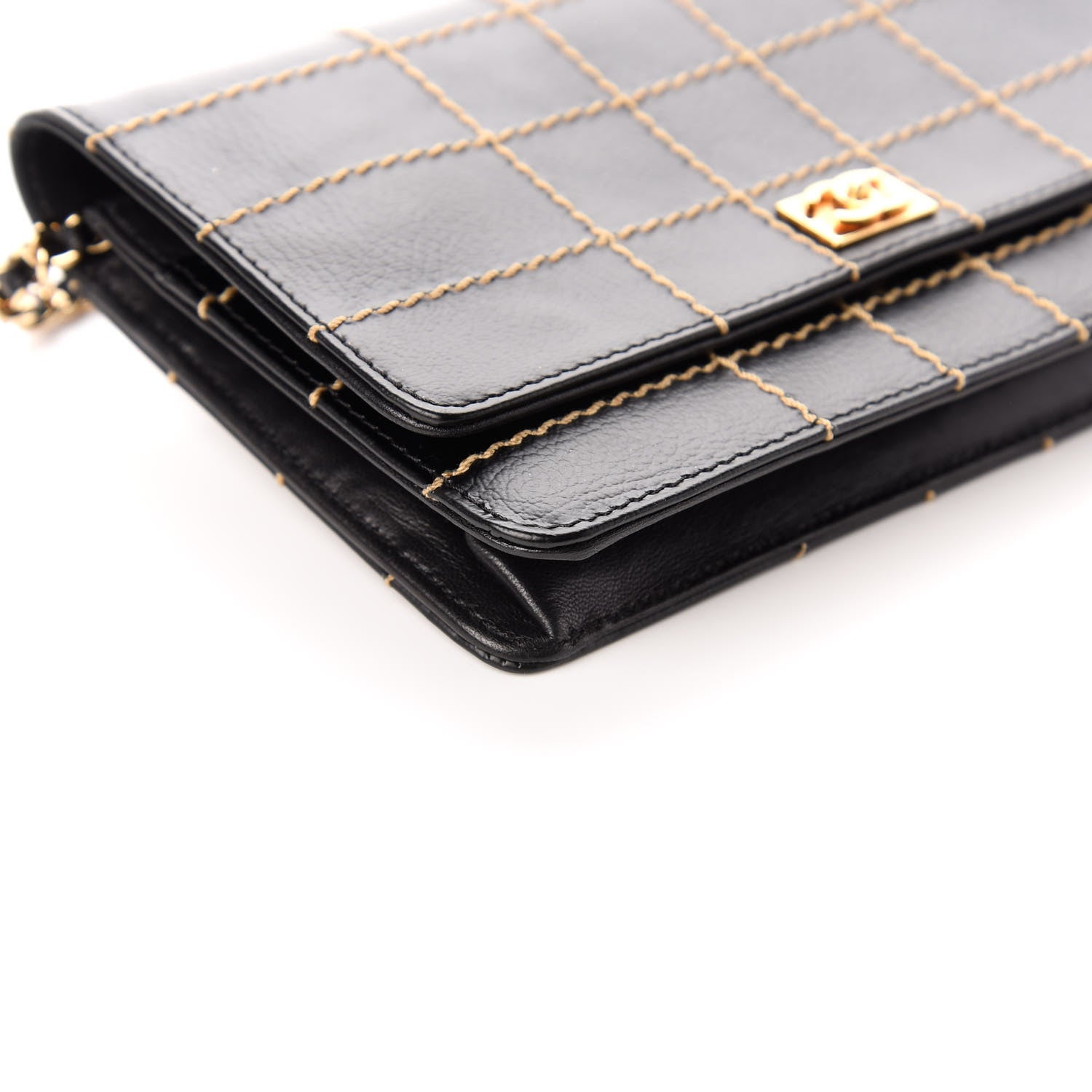 Chanel Calfskin Stitched Square Quilted Wallet On Chain WOC Black 8 of 9