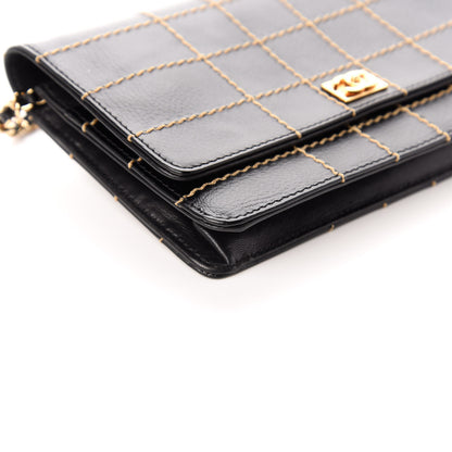 Chanel Calfskin Stitched Square Quilted Wallet On Chain WOC Black 8 of 9