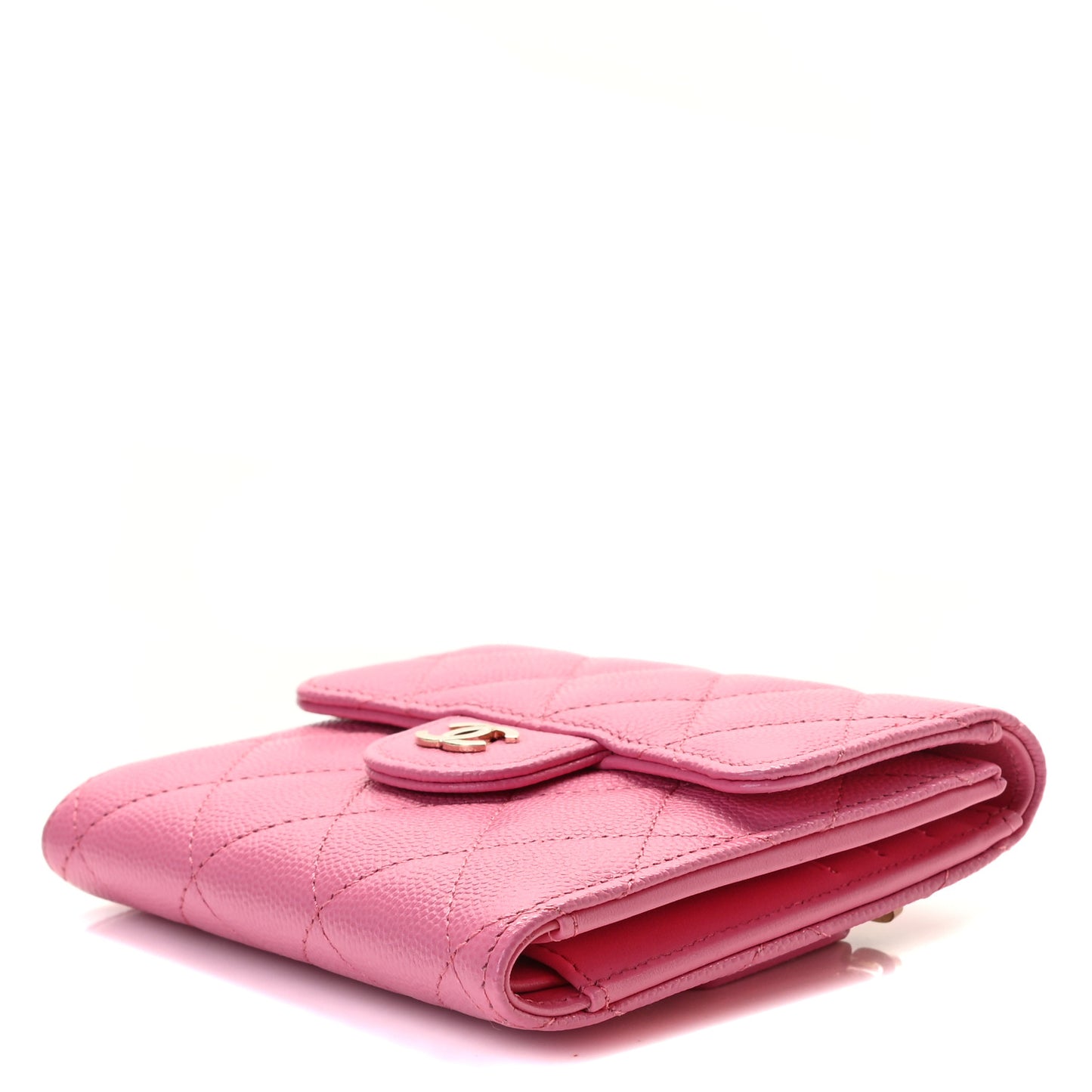 Caviar Quilted Compact Flap Wallet Pink