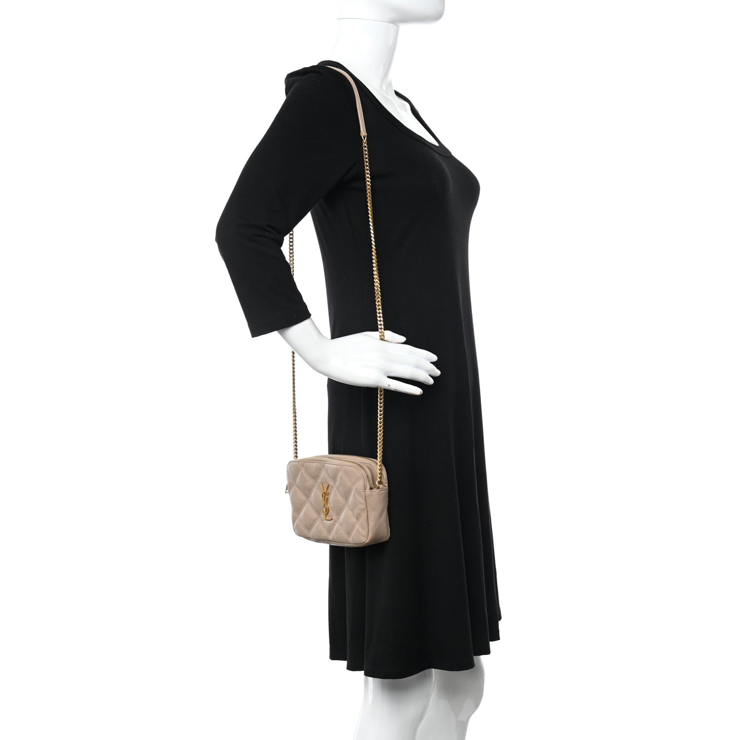Grained Lambskin Quilted Mini Becky Double Zip Bag Natural Tan