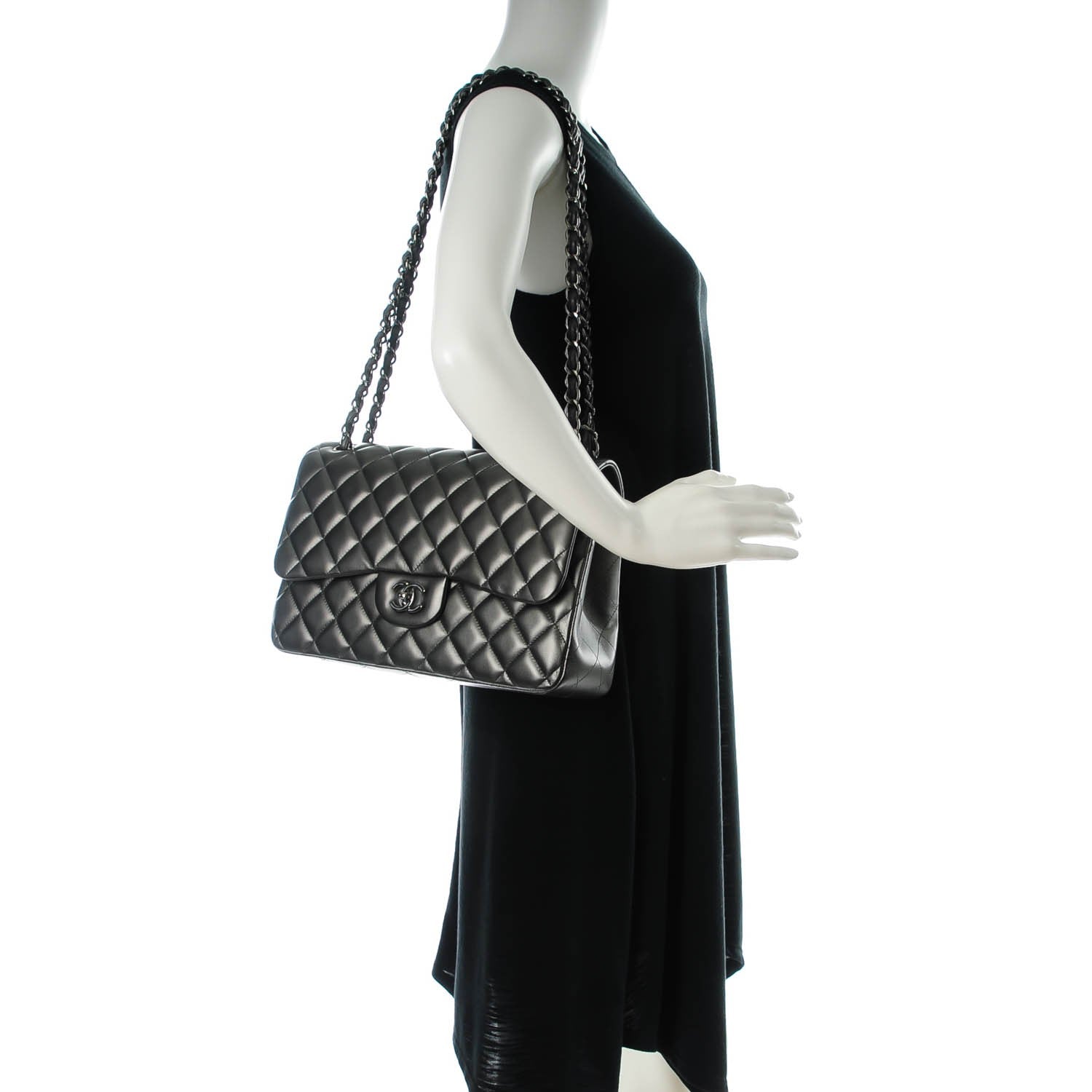 Chanel Metallic Lambskin Quilted Jumbo Double Flap Charcoal Grey 2 of 8
