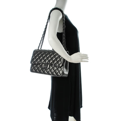 Chanel Metallic Lambskin Quilted Jumbo Double Flap Charcoal Grey 2 of 8