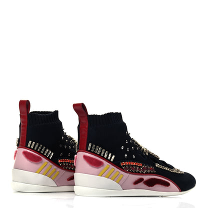 Valentino Garavani Calfskin Crystal Mesh Knit Cutout Odissey Sock Sneakers 36 Black Water 4 of 7