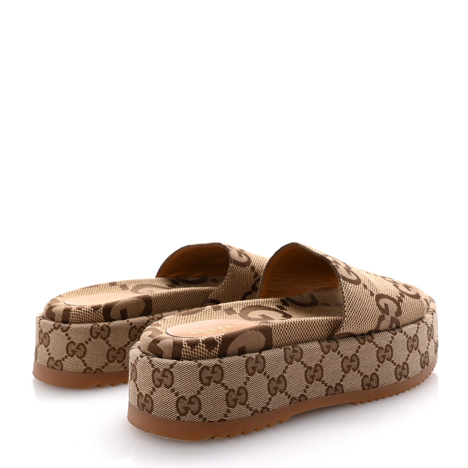Gucci Monogram Maxi GG Angelina Platform 55mm Slide Sandals 39 Camel Ebony 5 of 10