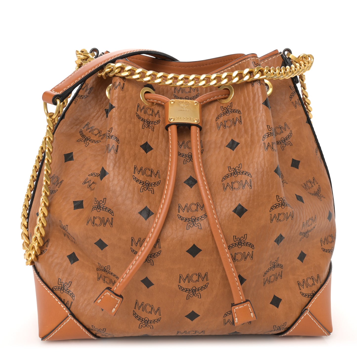 Visetos Small Soft Berlin Drawstring Bucket Bag Cognac