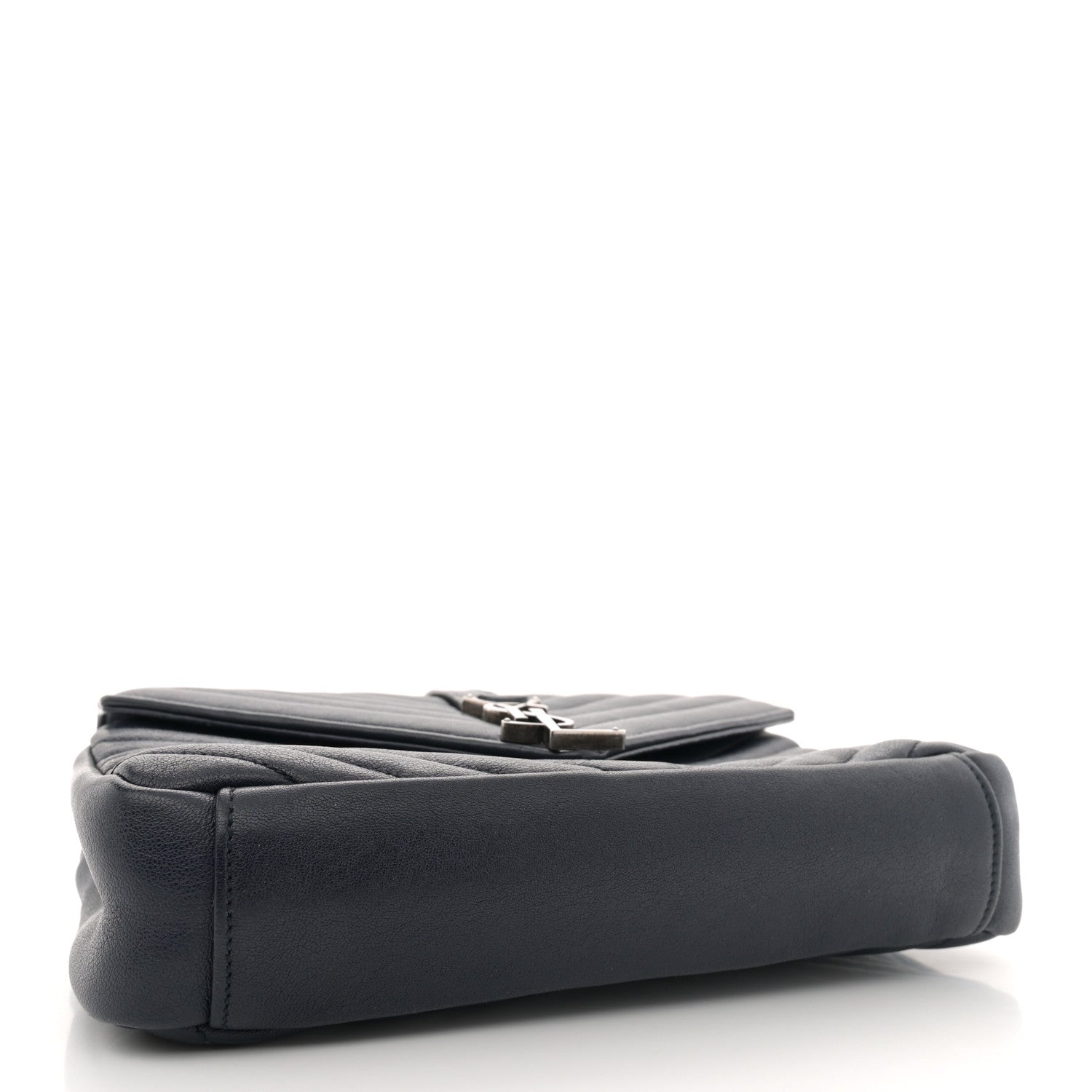 Saint Laurent Sheepskin Matelasse Chevron Monogram Medium College Bag Deep Marine 4 of 15