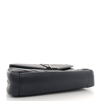 Saint Laurent Sheepskin Matelasse Chevron Monogram Medium College Bag Deep Marine 4 of 15