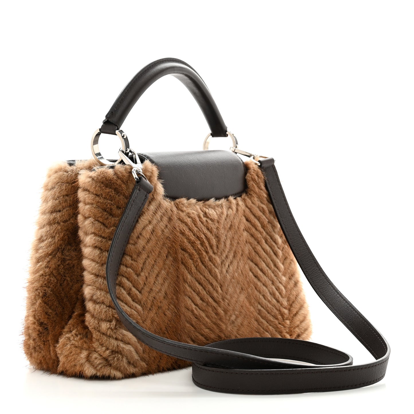 Mink Fur Capucines MM Dark Brown