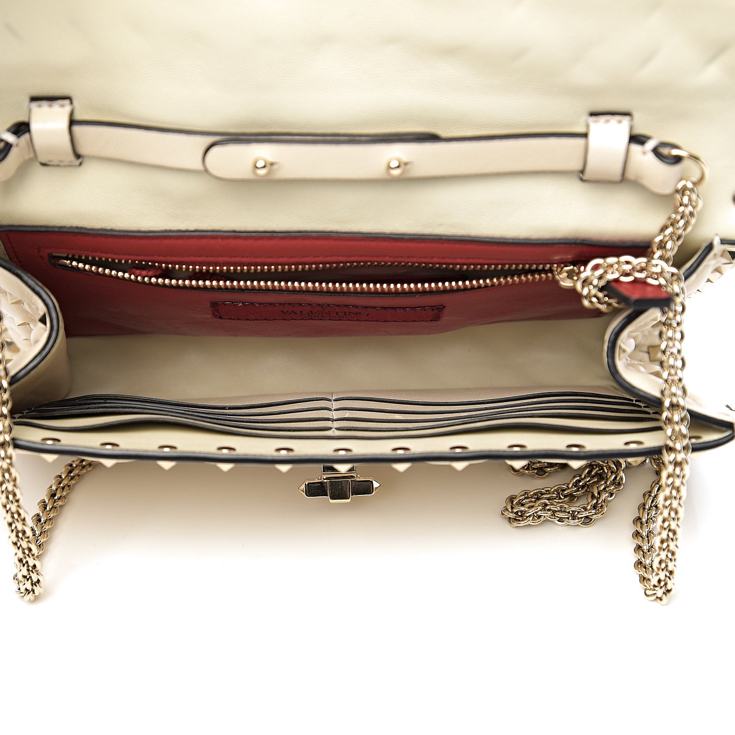 Nappa Rockstud Spike Wallet on Chain Light Ivory