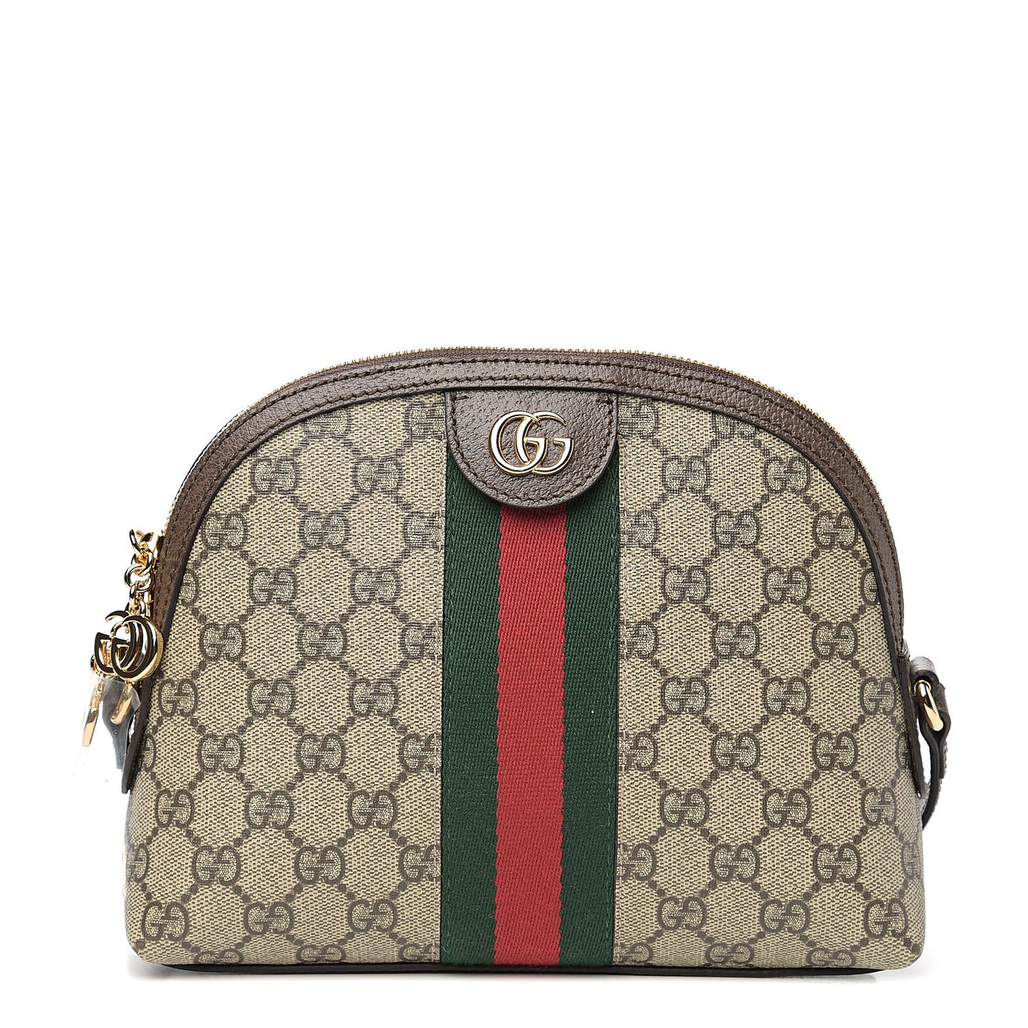 GG Supreme Monogram Textured Dollar Calfskin Web Small Ophidia Dome Shoulder Bag Beige Ebony New Acero