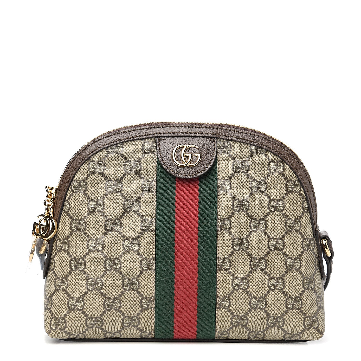 Gucci GG Supreme Monogram Textured Dollar Calfskin Web Small Ophidia Dome Shoulder Bag Beige Ebony New Acero 1 of 10