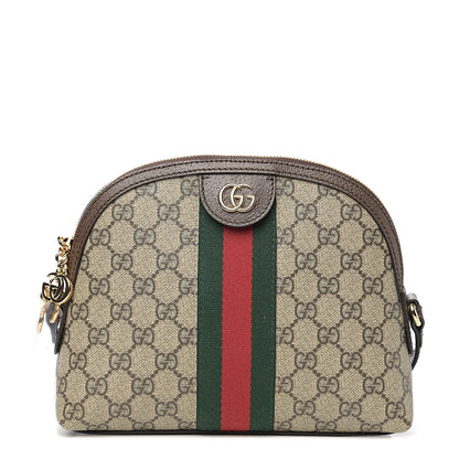Gucci GG Supreme Monogram Textured Dollar Calfskin Web Small Ophidia Dome Shoulder Bag Beige Ebony New Acero 1 of 10