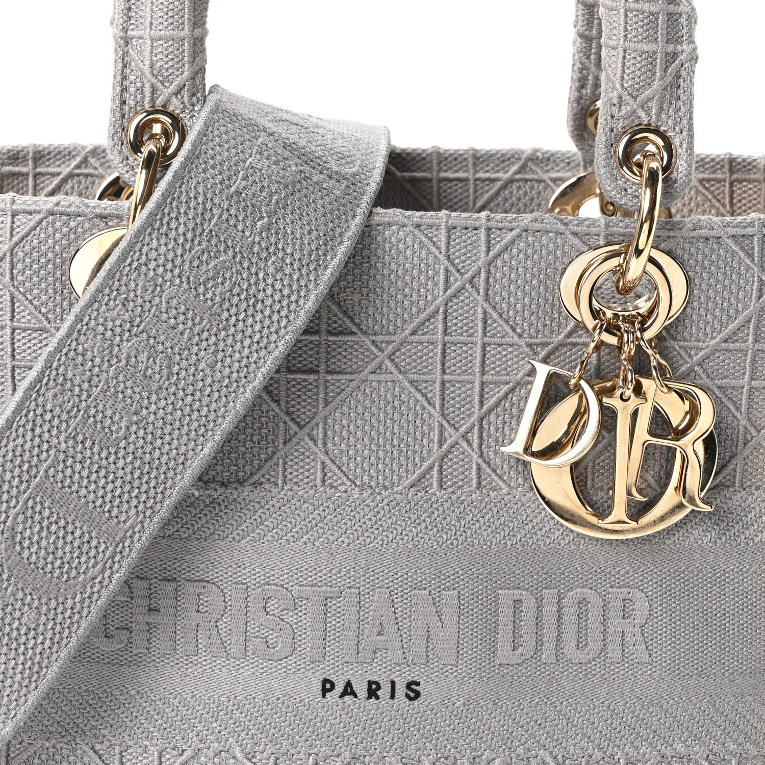Christian Dior Canvas Embroidered Cannage Medium Lady D-Lite Gray 8 of 10