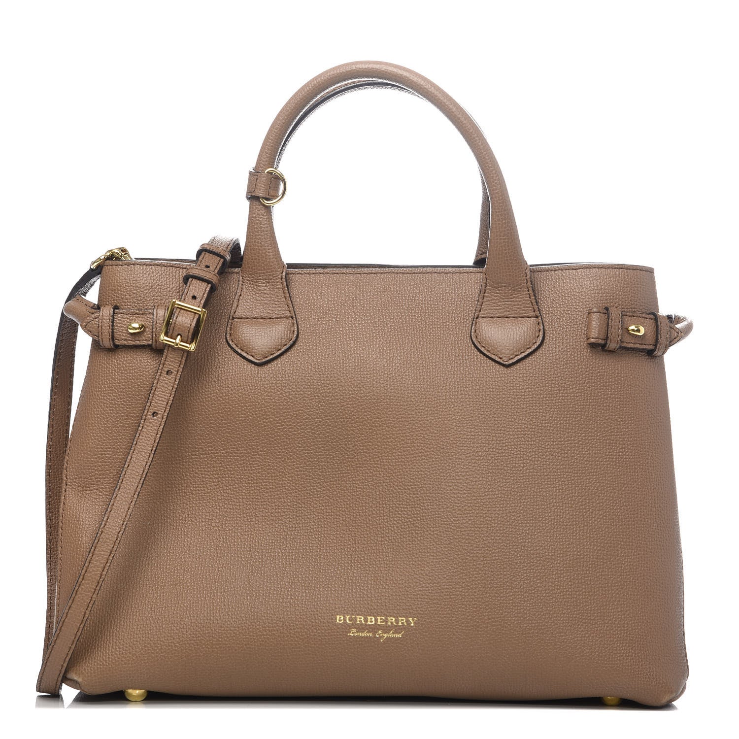 Burberry Grainy Calfskin House Check Medium Banner Tote Dark Sand 1 of 9