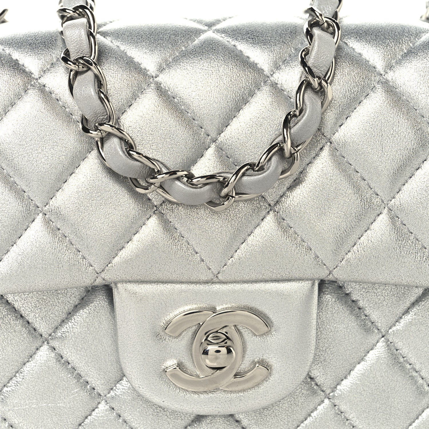 Chanel Metallic Lambskin Quilted Mini Rectangular Flap Silver 8 of 10