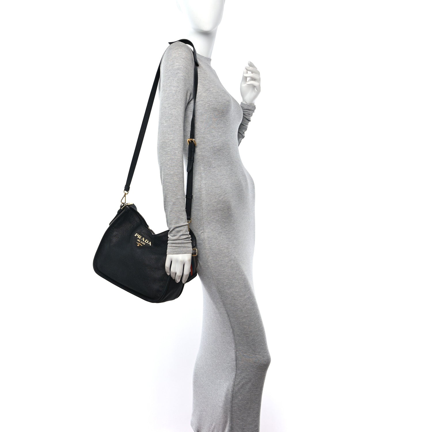 Prada Vitello Daino Hobo Messenger Bag Black 2 of 9