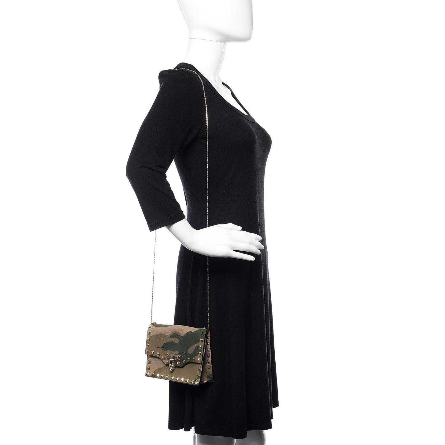 Nappa Canvas Camouflage Mini Rockstud Flip Lock Chain Crossbody Bag Safari