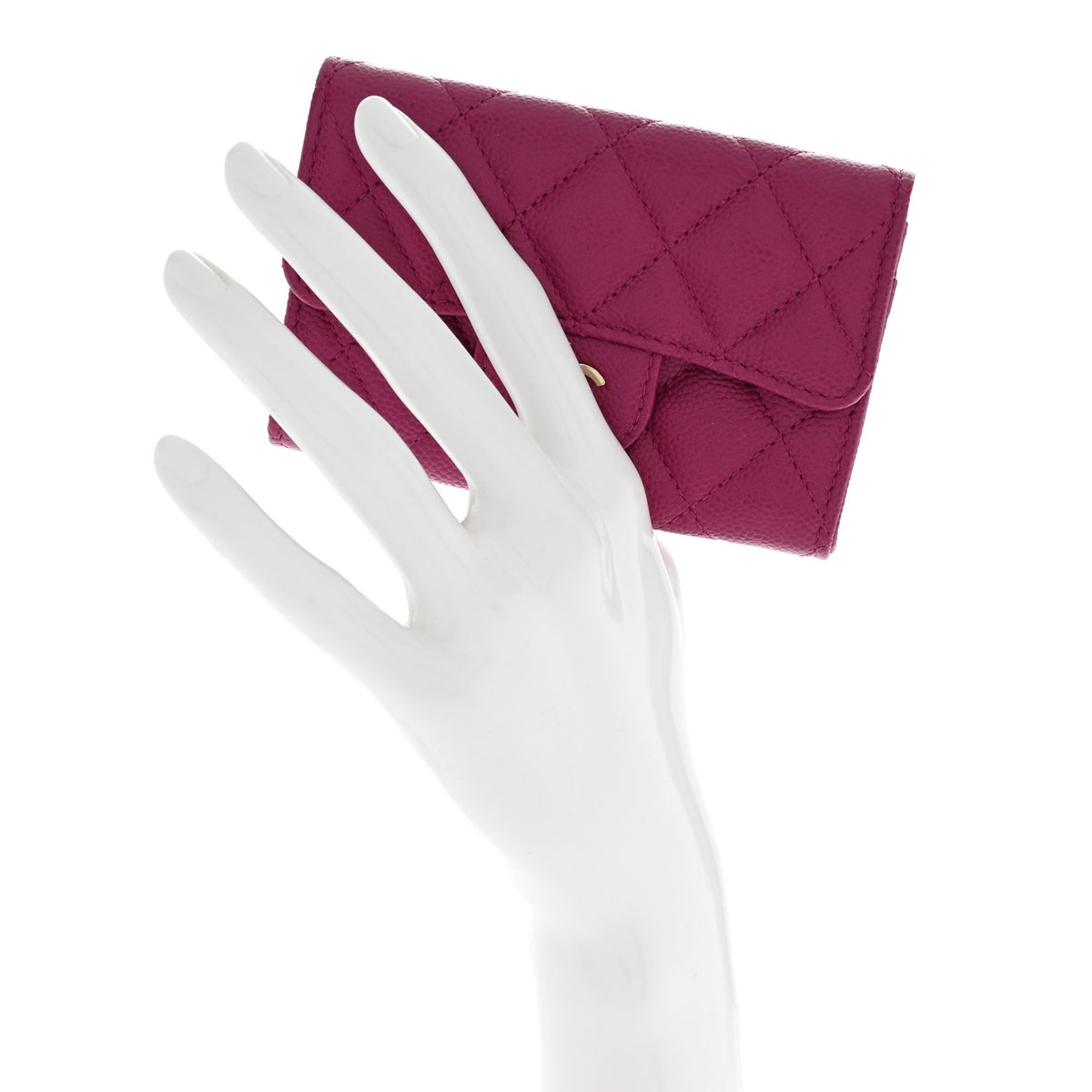 Caviar Quilted Flap Card Holder Wallet Purple