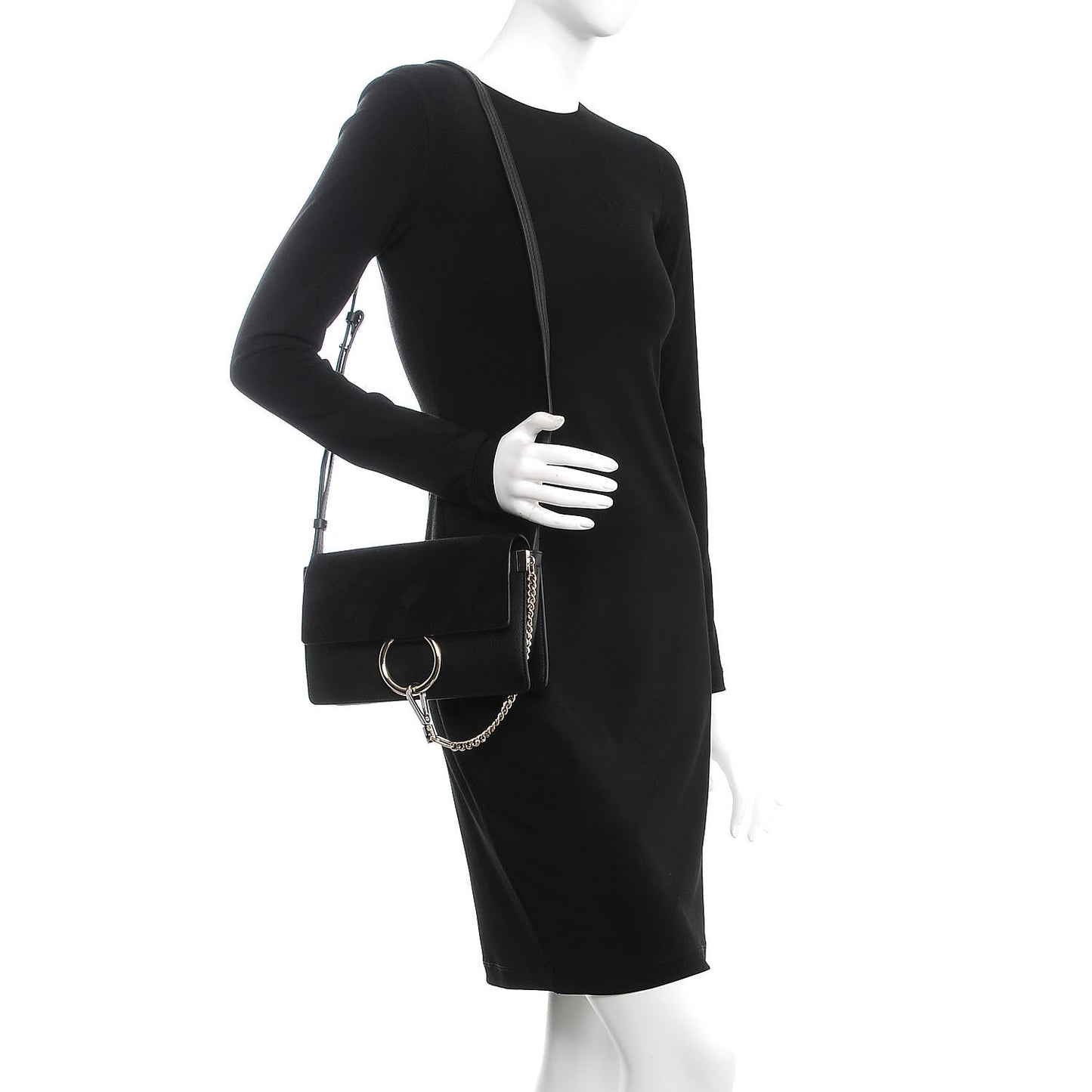 Suede Calfskin Small Faye Shoulder Bag Black