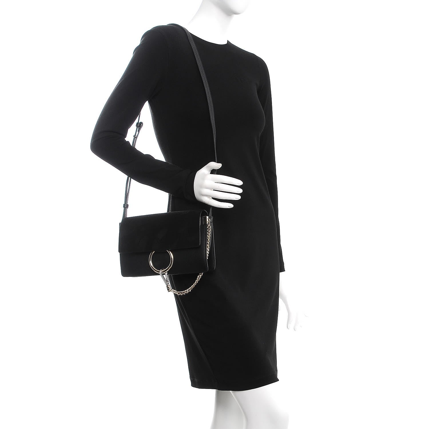 Chloe Suede Calfskin Small Faye Shoulder Bag Black 2 of 7