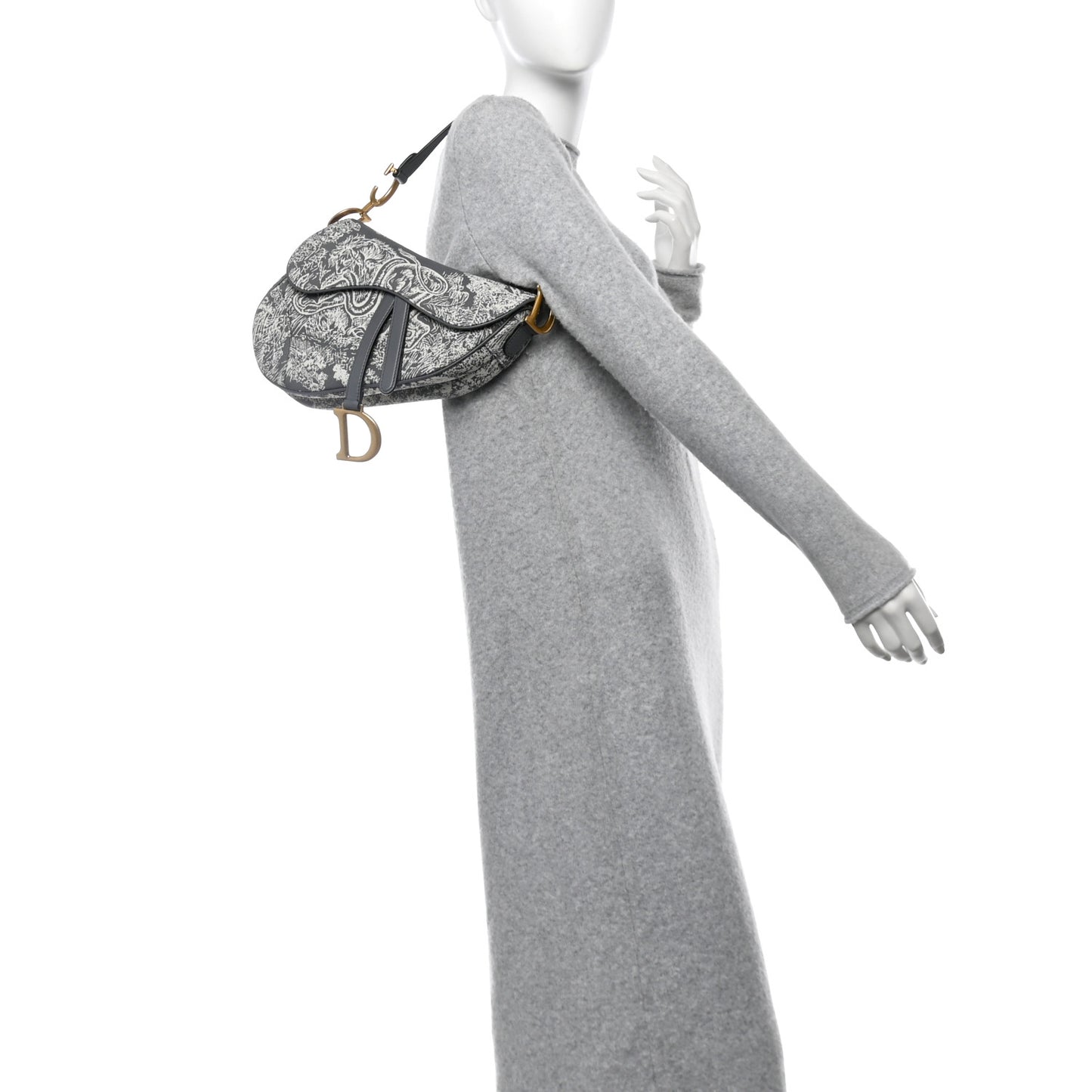 Canvas Reverse Embroidered Toile De Jouy Saddle Bag Grey