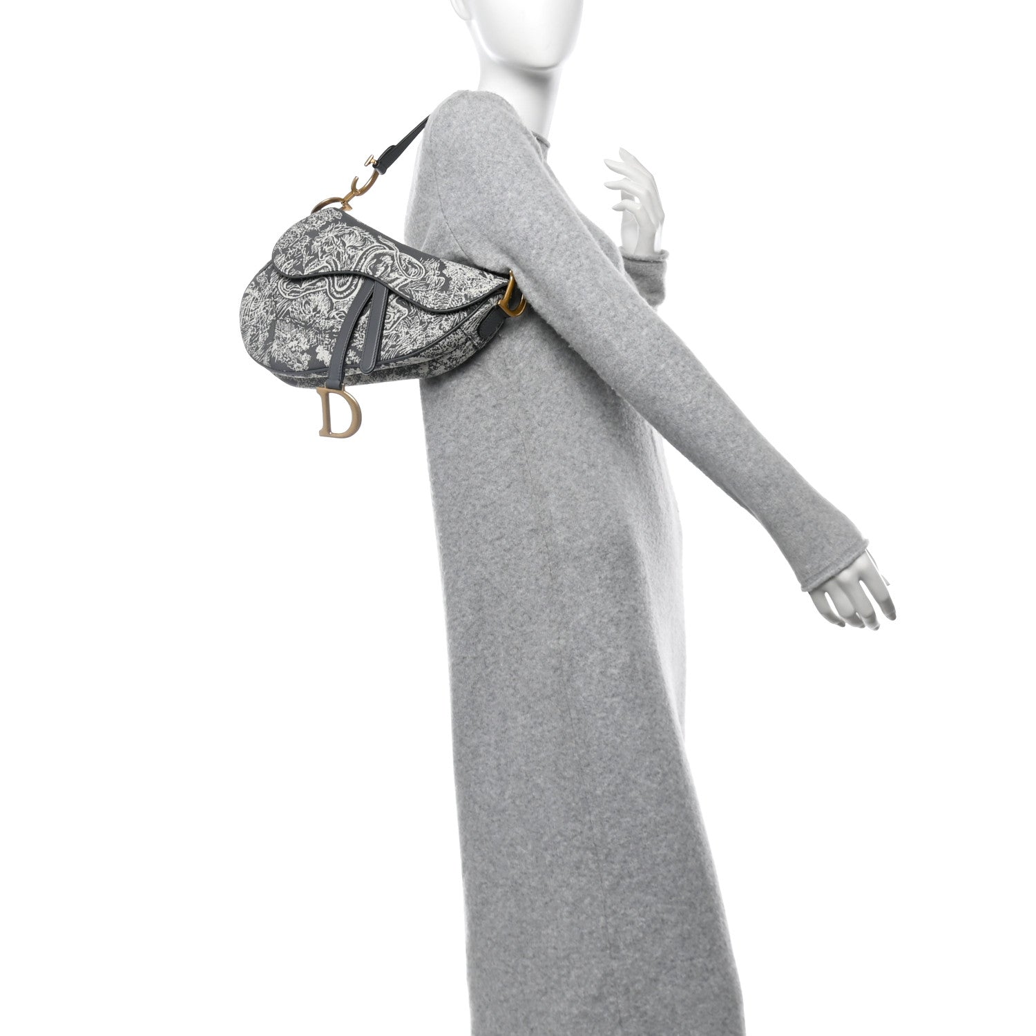 Christian Dior Canvas Reverse Embroidered Toile De Jouy Saddle Bag Grey 2 of 10