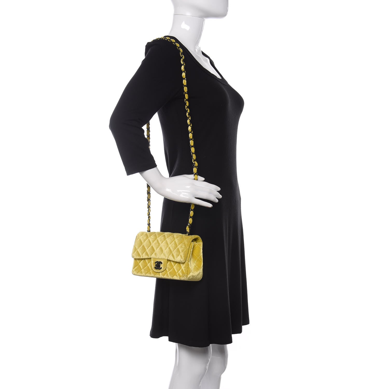 Chanel Velvet Quilted Mini Rectangular Flap Yellow 2 of 9