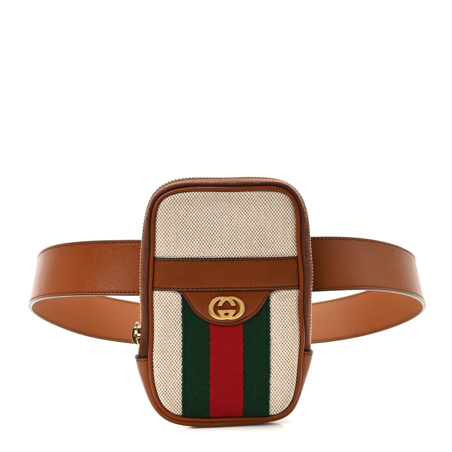 Gucci Vintage Canvas Calfskin Web Belted iPhone Case 90 36 Sand Cuir 1 of 14