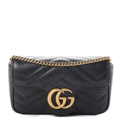 Gucci Calfskin Matelasse Super Mini GG Marmont Shoulder Bag Black 1 of 11