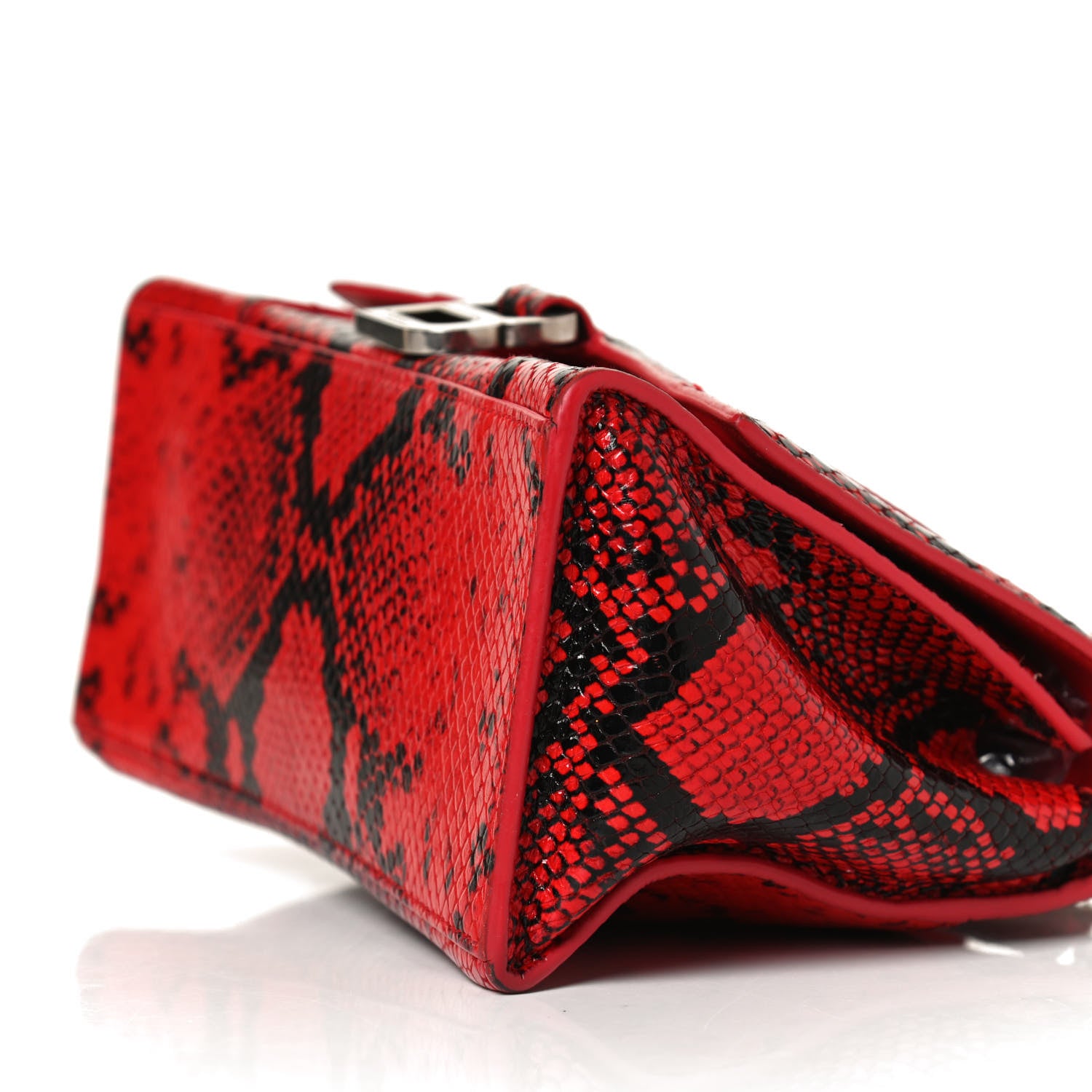 Balenciaga Shiny Calfskin Python Effect Small Hourglass Top Handle Bag Red 10 of 14