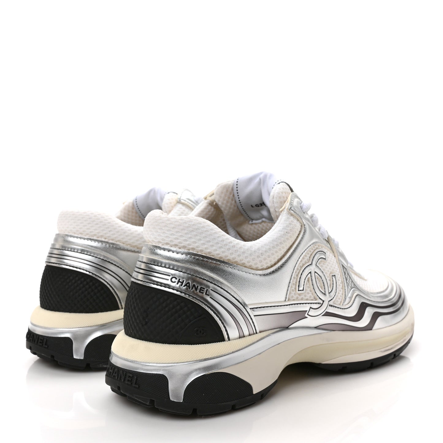 Fabric Laminated Calfskin Stretch CC Sneakers 40.5 White Silver