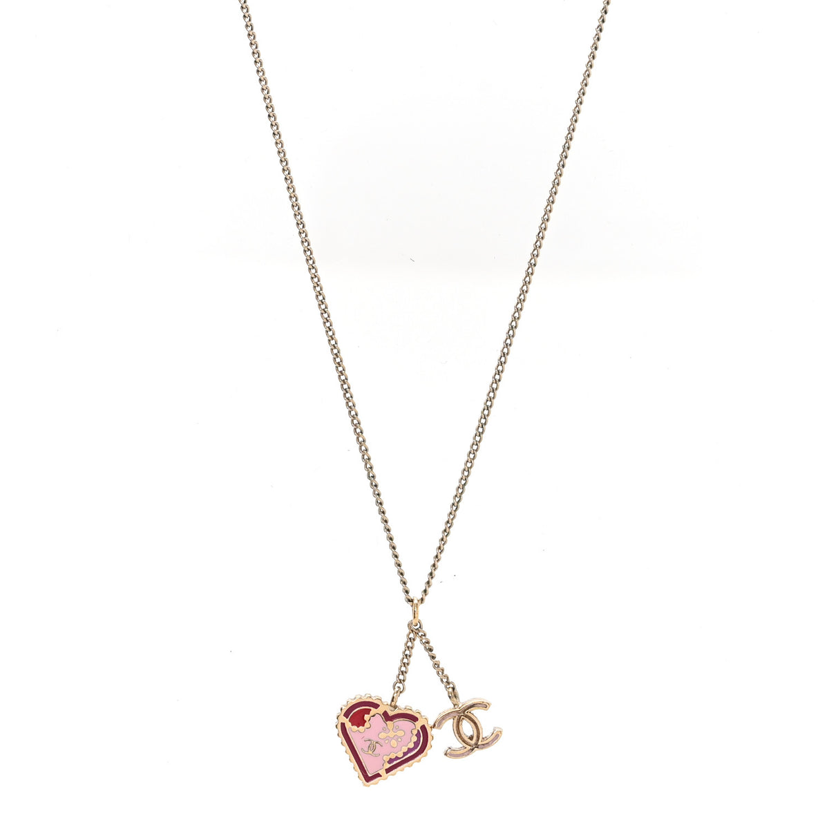 Enamel Heart CC Charm Necklace Gold