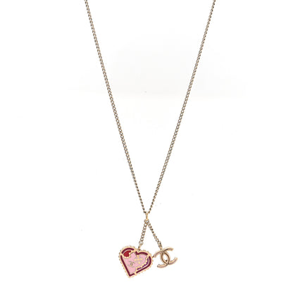 Chanel Enamel Heart CC Charm Necklace Gold 1 of 5