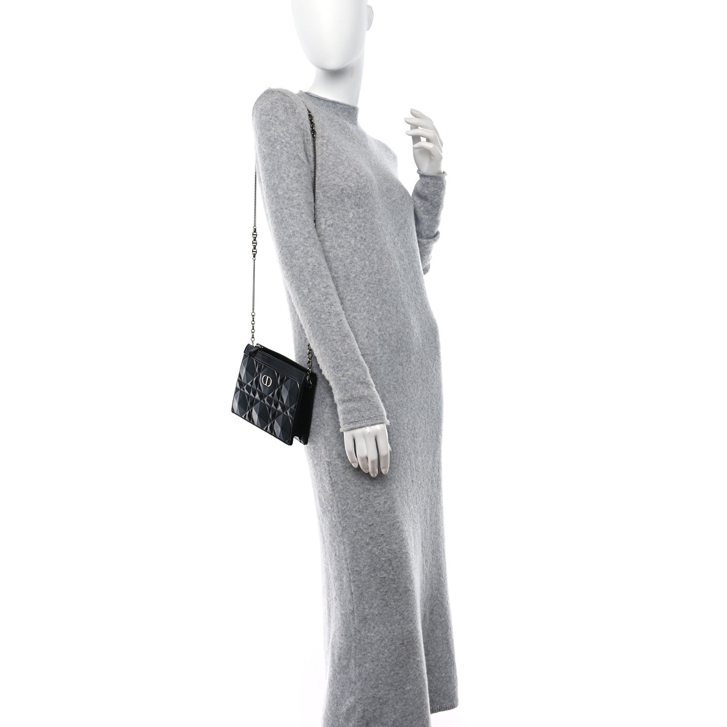 Calfskin Macrocannage Diamond Caro Zipped Pouch With Chain Black