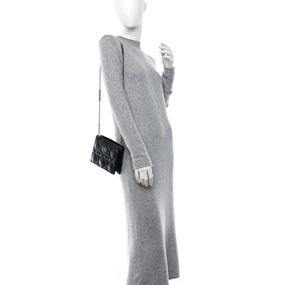 Christian Dior Calfskin Macrocannage Diamond Caro Zipped Pouch With Chain Black 2 of 10
