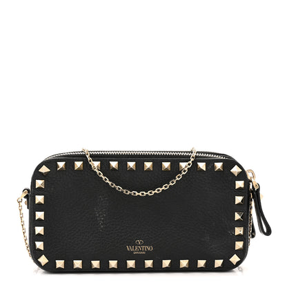 Valentino Garavani Pebbled Calfskin Rockstud Small Chain Shoulder Bag Black 1 of 11