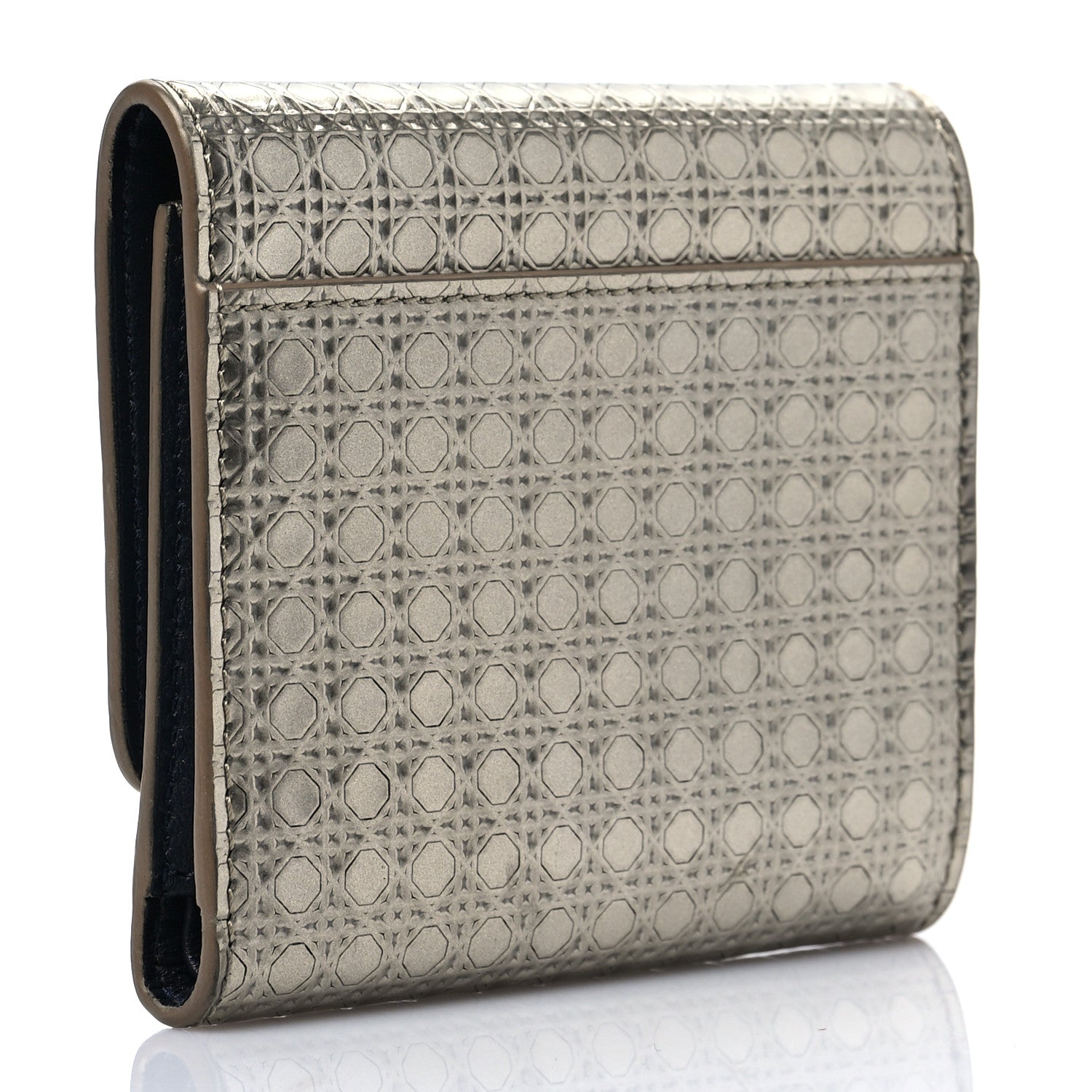 Christian Dior Metallic Patent Micro-Cannage 30 Montaigne Lotus Wallet Champagne 3 of 7