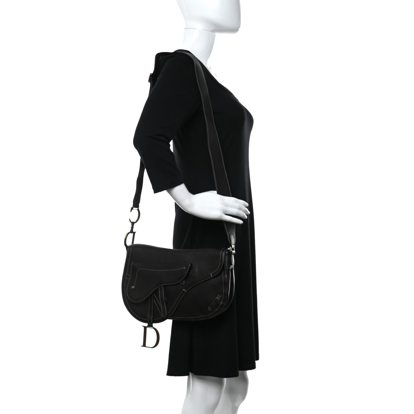 Metallic Calfskin Baudrier Saddle Bag Brown