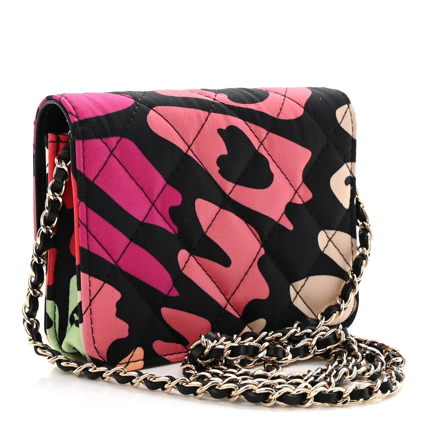 Canvas Printed CC Mini Clutch With Chain Multicolor