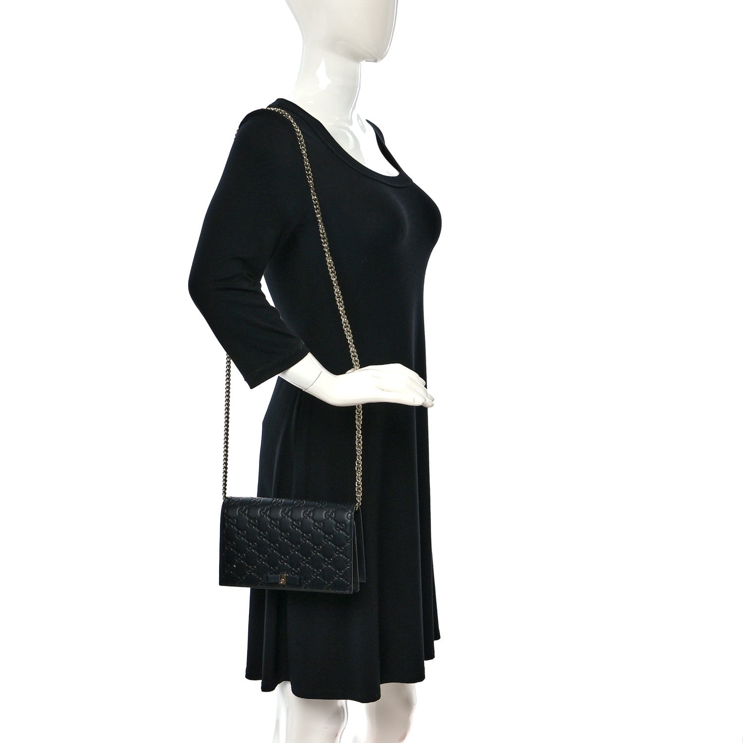 Gucci Guccissima Signature Bowy Chain Wallet Black 2 of 13