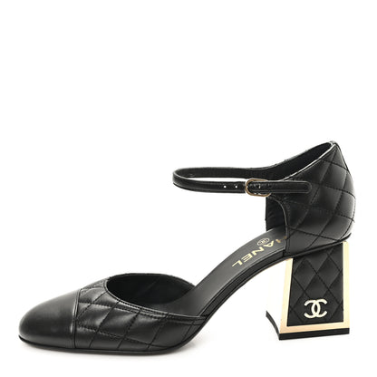 Chanel Lambskin Quilted Cap Toe Mary Jane Pumps 39.5 Black 1 of 10