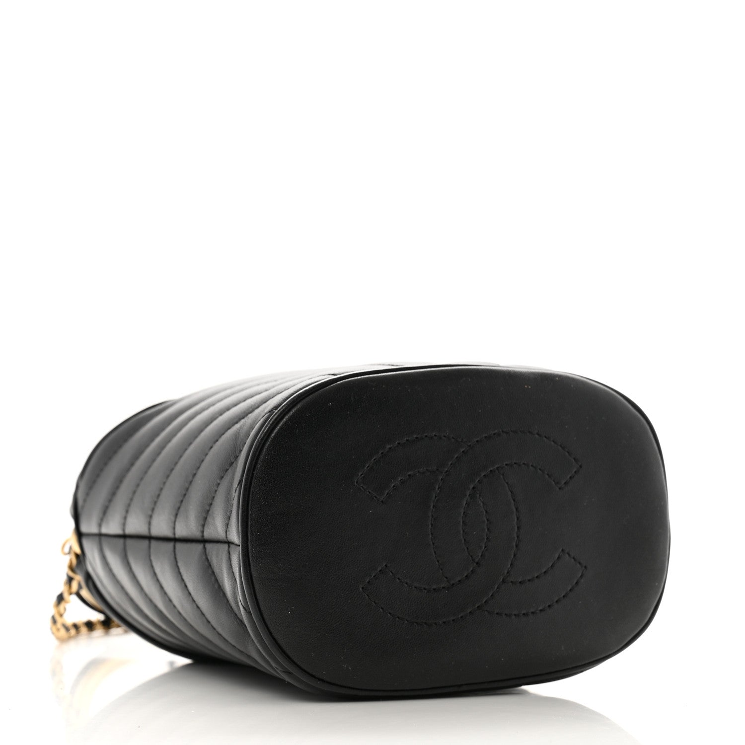 Chanel Lambskin Chevron Quilted Handle With Chic Bucket Bag Black 4 of 11